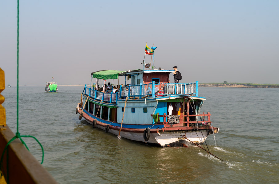 Burmese ferry ship with tourists