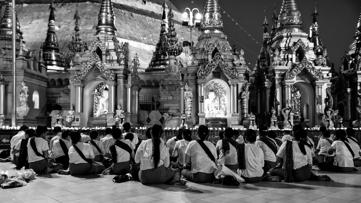 Prayers at Shwedagon Pagoda in Yangon