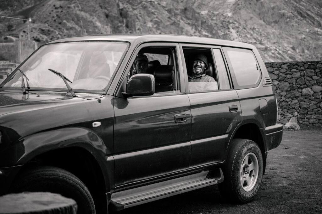 Man in a Landcruiser on Fogo