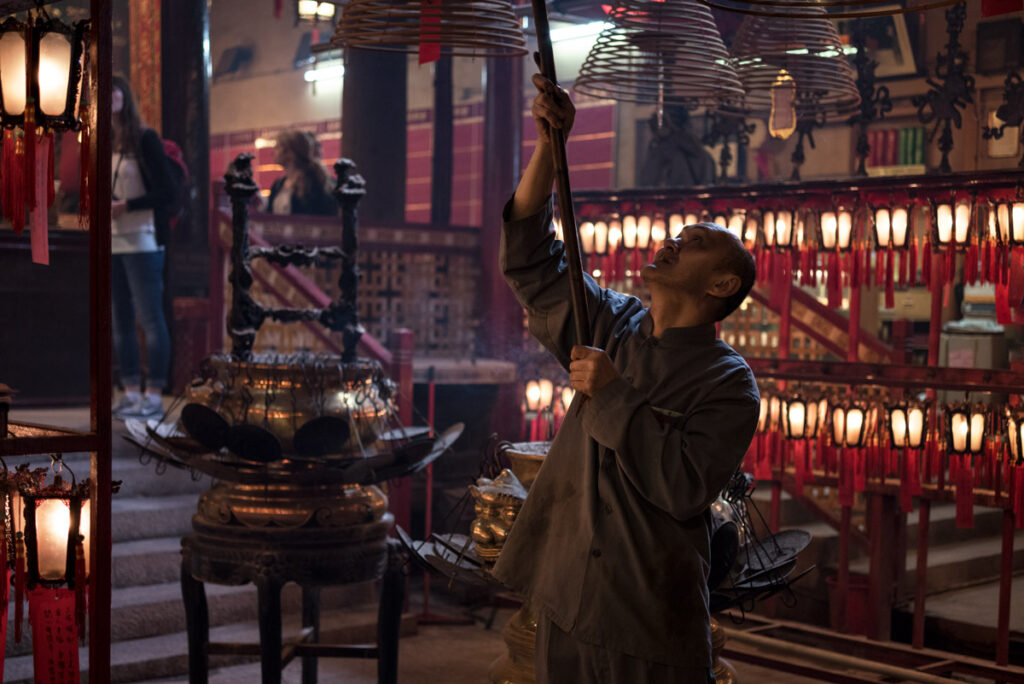Lamp Man in an Old Chinese Temple